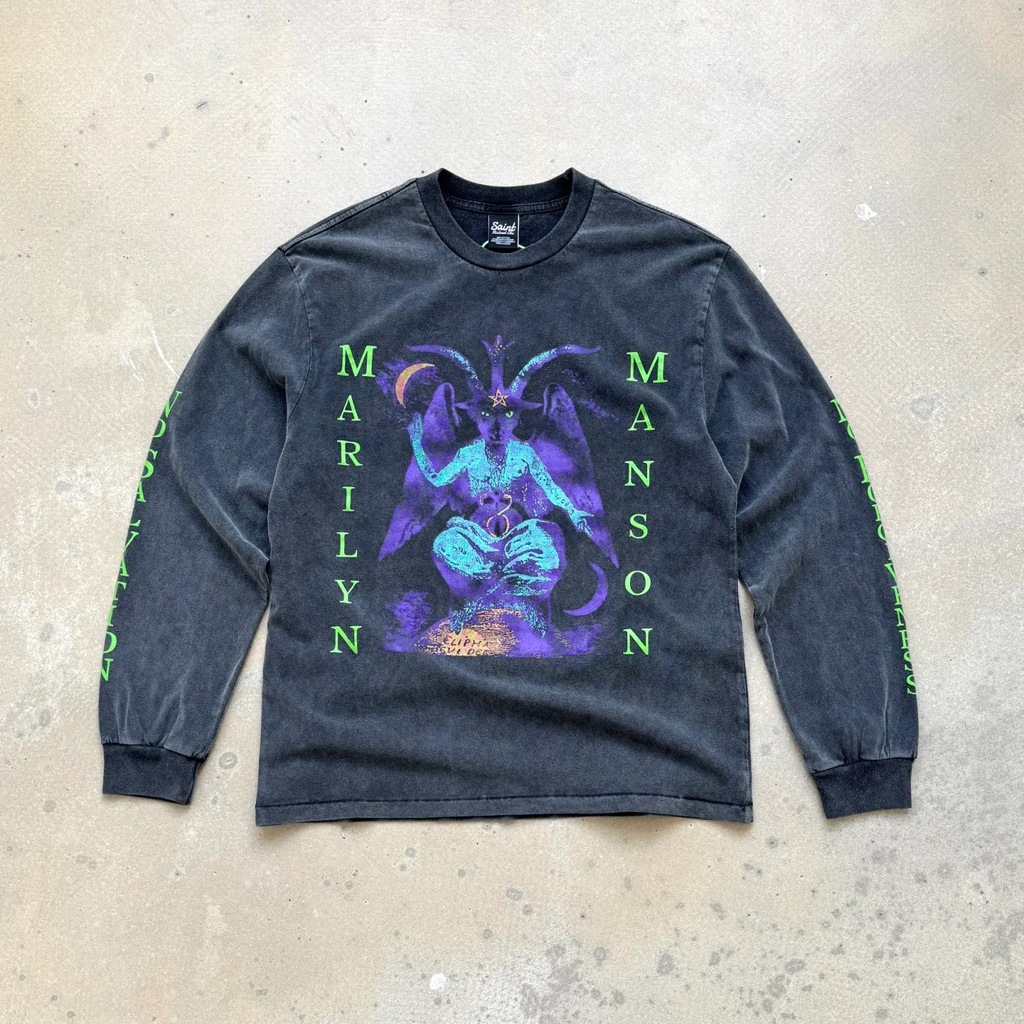 P158 # CTS-101 [Manson GOAT Limited Edition] Saint x Marilyn Manson Marilyn Manson GOAT Ram Limited Long Sleeve Original 280g heavyweight fabric after consistent washing Retro single stitch heaven and earth stitch technology Heavy Assute yeast mill wash Size: S M L XL